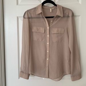 Frenchie Sheer Blush Polka Dot Button Down Blouse